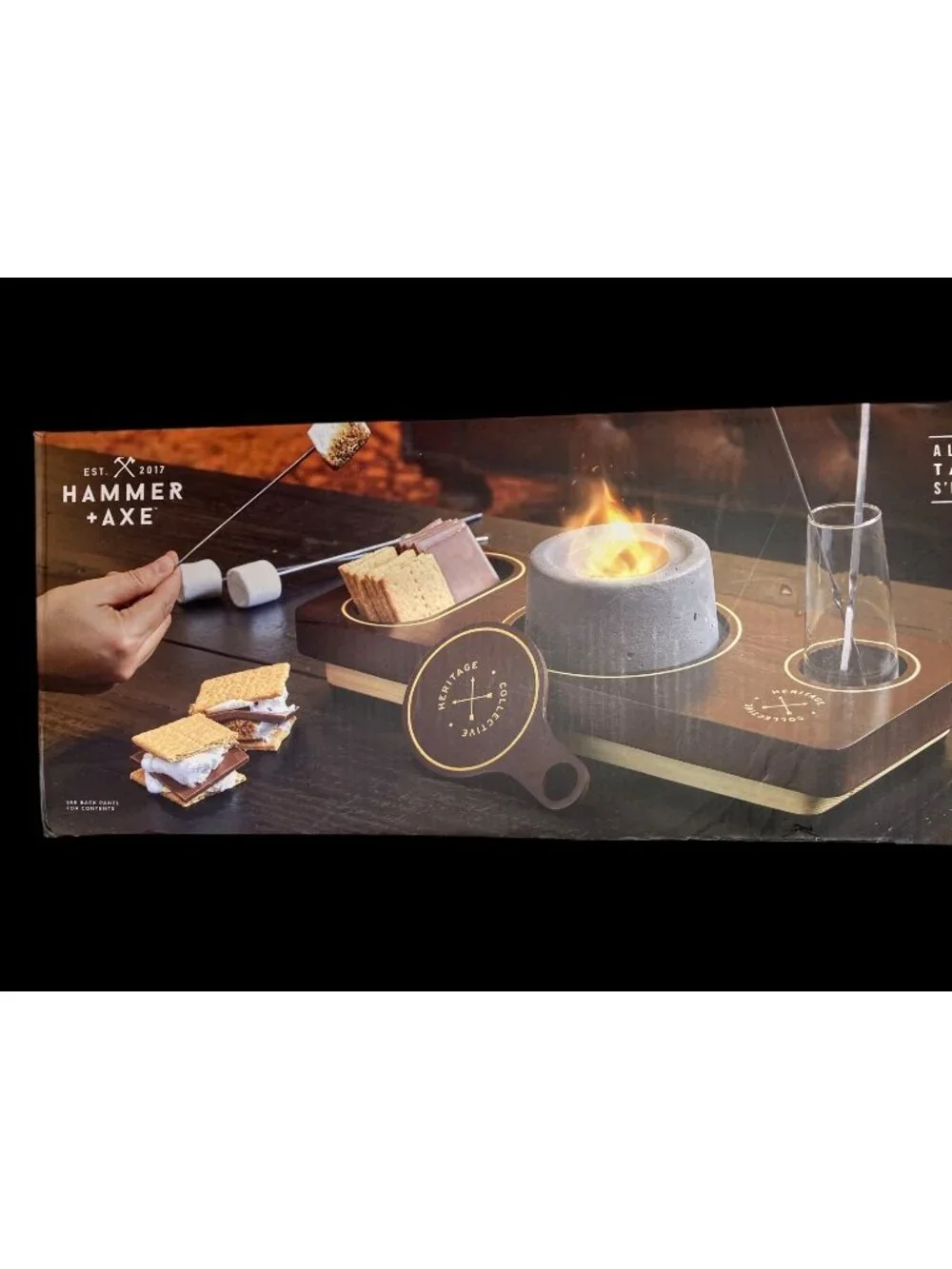 Hammer & Axe S'mores Campfire Board tabletop cook station, brand new in box
